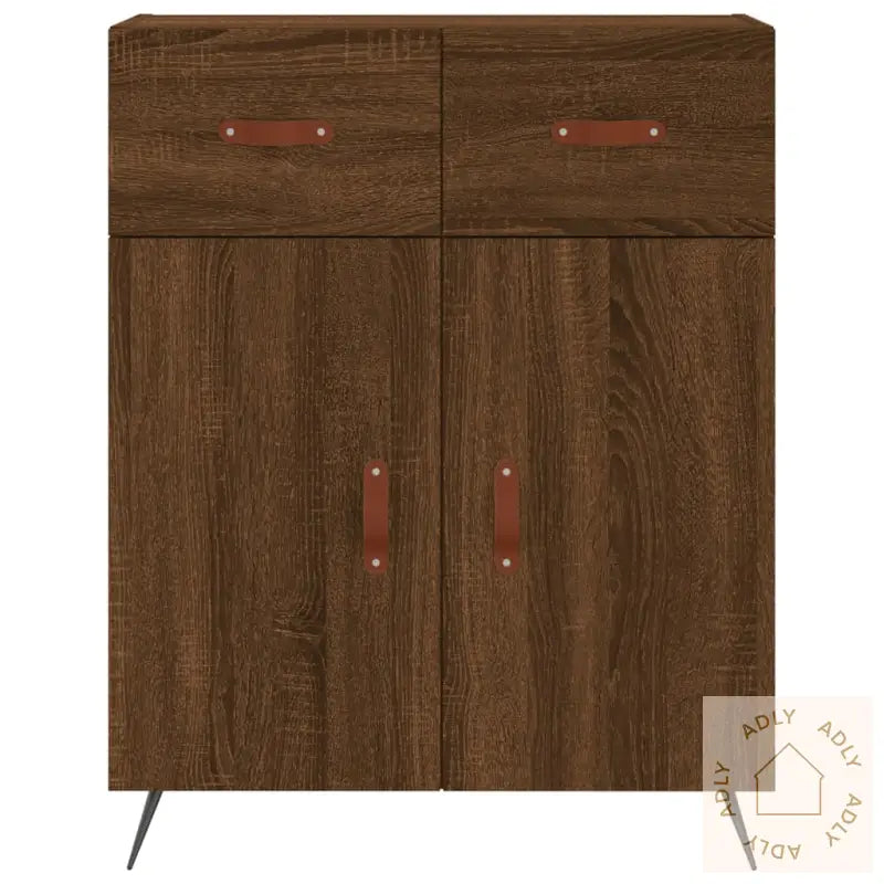Highboard Brun Eik 69,5X34X180 Cm Konstruert Tre