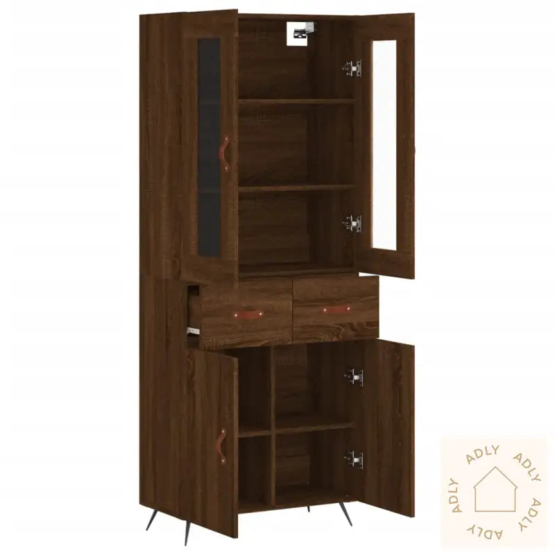 Highboard Brun Eik 69,5X34X180 Cm Konstruert Tre