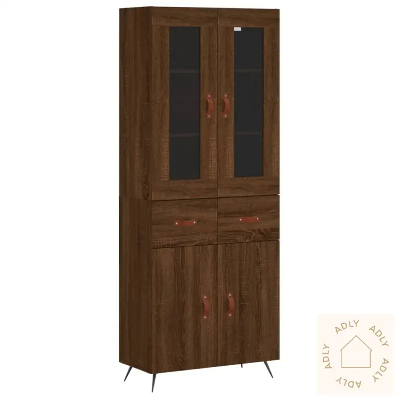 Highboard Brun Eik 69,5X34X180 Cm Konstruert Tre