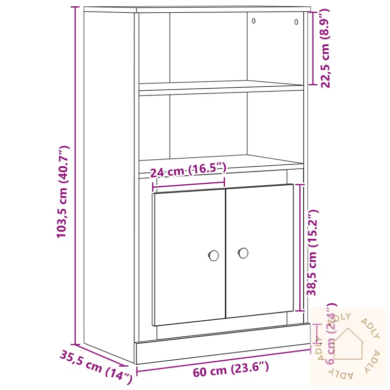 Highboard Svart Eik 60X35.5X103.5 Cm Konstruert Tre