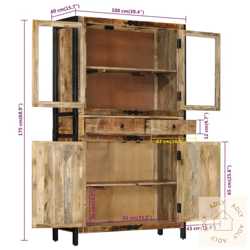 Highboard 100X40X175 Cm Grov Heltre Mango