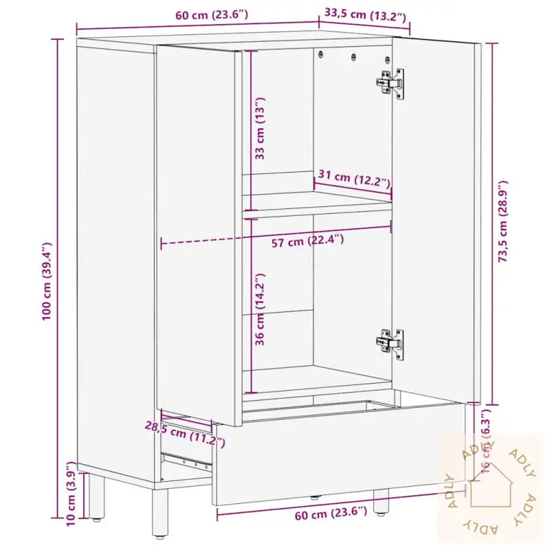 Sideskap 60X33,5X110 Cm Grovt Heltre Mangotre