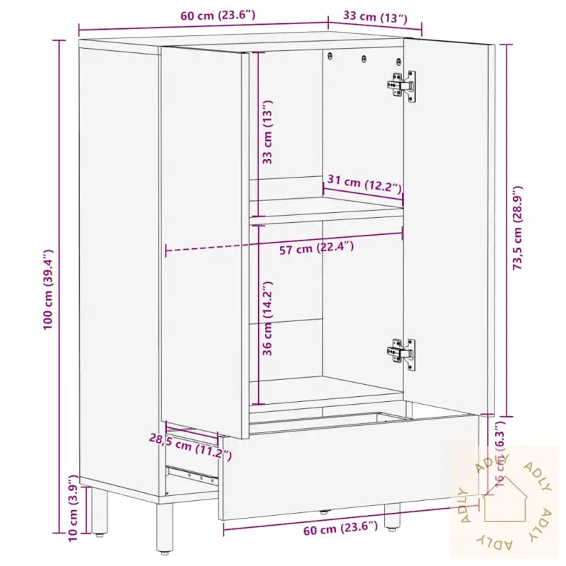 Highboard Brun 60X33X100 Cm Heltre Mango
