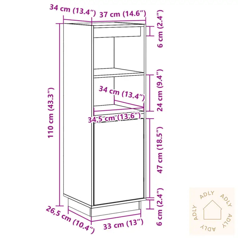 Highboard Hvit 37X34X110 Cm Heltre Furu