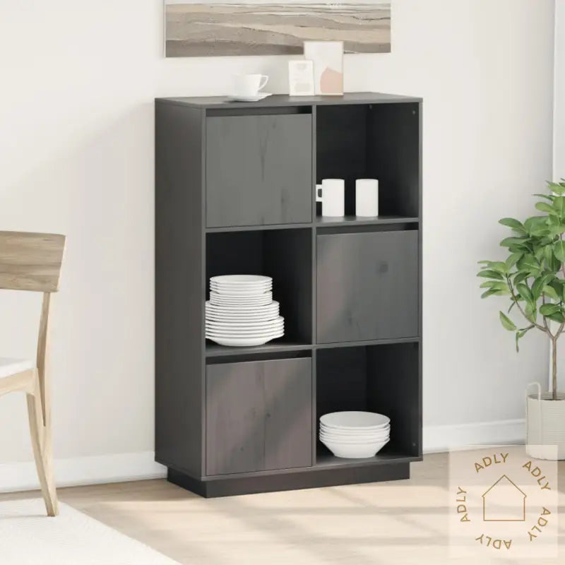 Highboard Grå 74X35X117 Cm Heltre Furu
