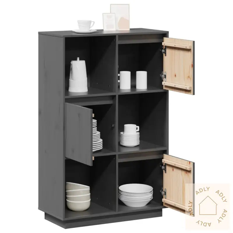 Highboard Grå 74X35X117 Cm Heltre Furu