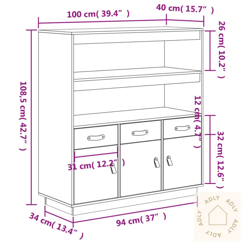 Highboard Hvit 100X40X108,5 Cm Heltre Furu