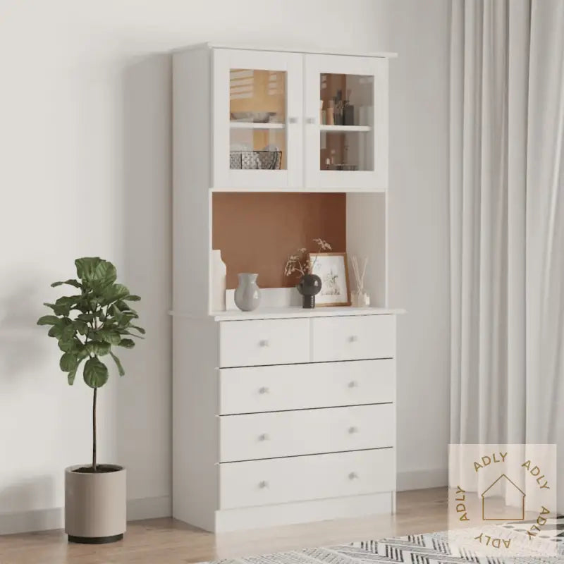 Highboard Alta Hvit 77X35X165 Cm Heltre Furu