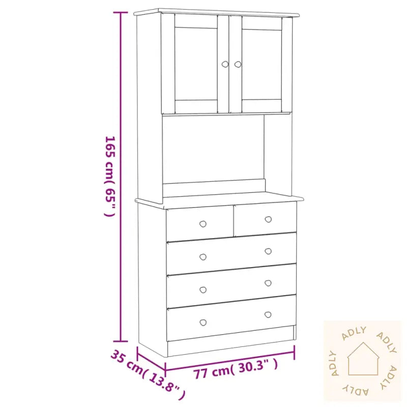 Highboard Alta Hvit 77X35X165 Cm Heltre Furu