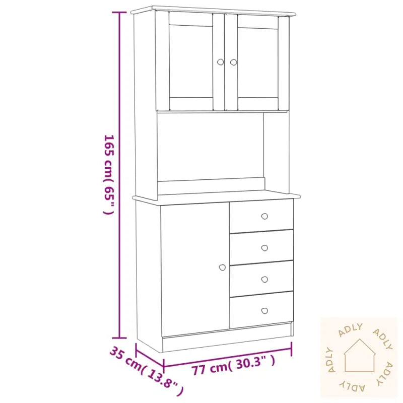 Highboard Alta Hvit 77X35X165 Cm Heltre Furu