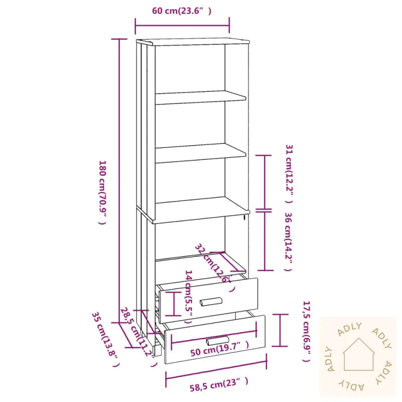 Highboard Hamar Lysegrå 60X35X180 Cm Heltre Furu