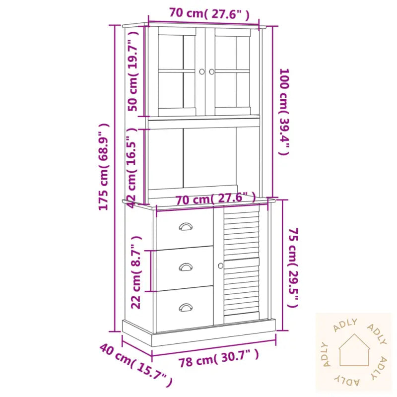 Highboard Vigo Hvit 78X40X175 Cm Heltre Furu