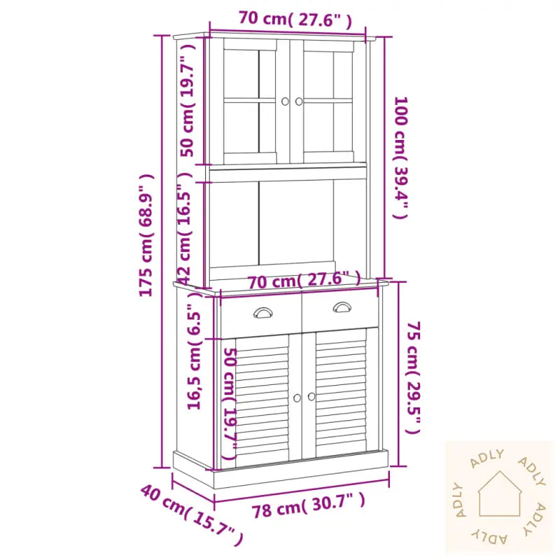 Highboard Vigo Hvit 78X40X175 Cm Heltre Furu