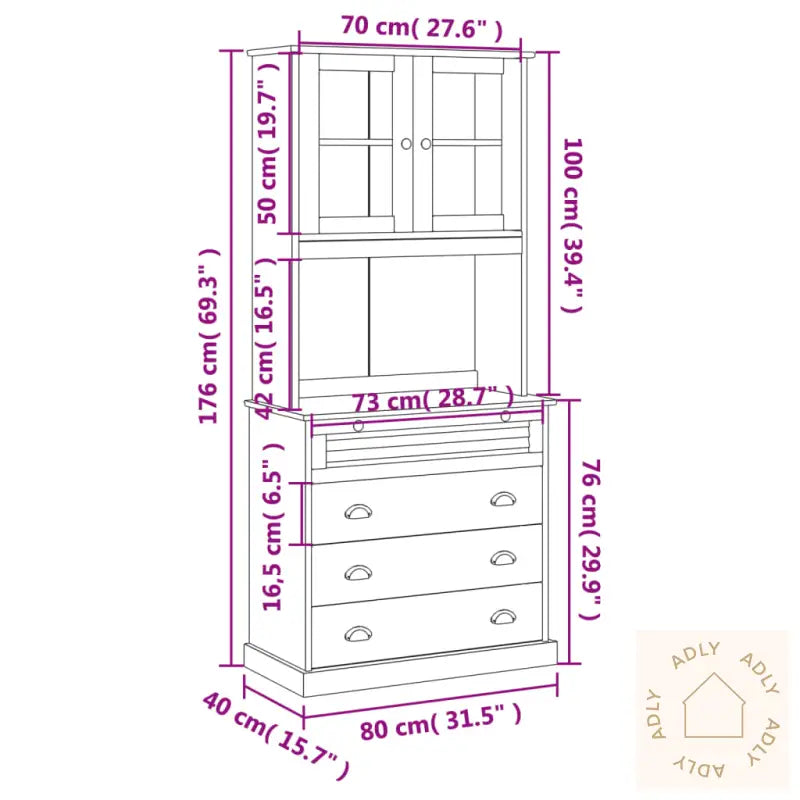 Highboard Vigo Hvit 80X40X176 Cm Heltre Furu