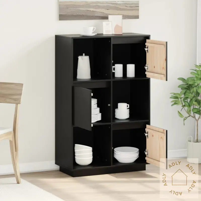 Highboard Svart 74X35X117 Cm Heltre Furu