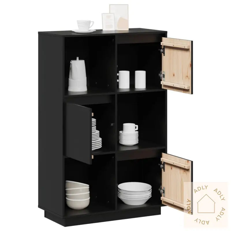 Highboard Svart 74X35X117 Cm Heltre Furu