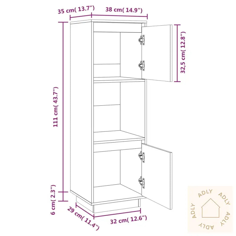 Highboard Hvit 38X35X117 Cm Heltre Furu
