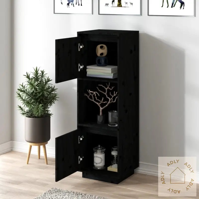 Highboard Svart 38X35X117 Cm Heltre Furu