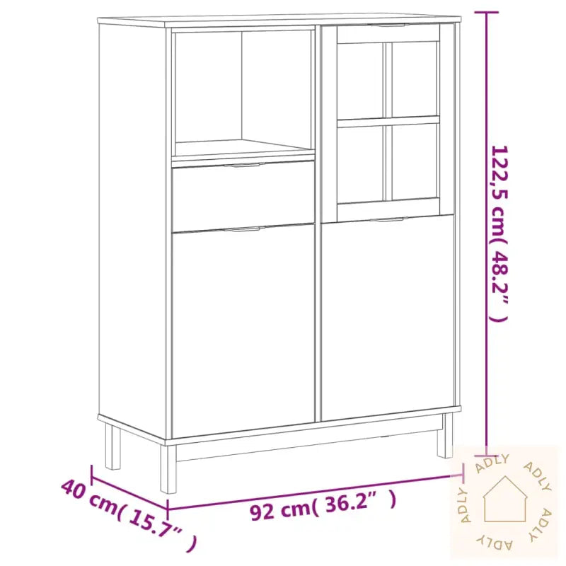 Highboard Med Glassdør Flam 92X40X122,5 Cm Heltre Furu