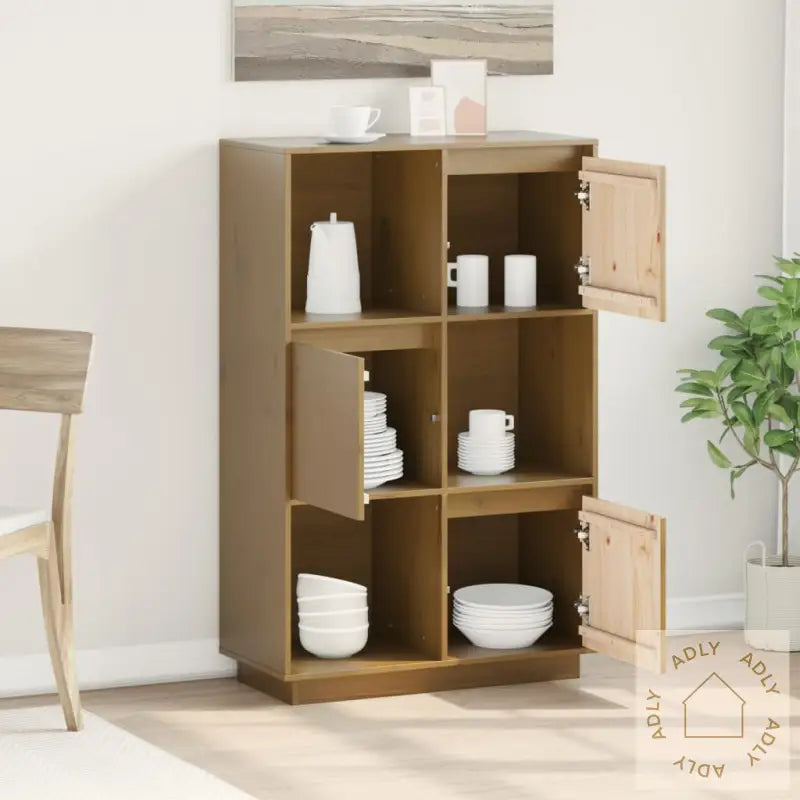 Highboard Honningbrun 74X35X117 Cm Heltre Furu
