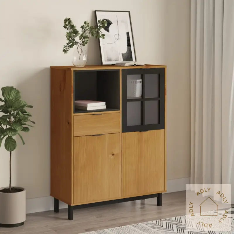 Highboard Med Glassdør Flam 92X40X122,5 Cm Heltre Furu