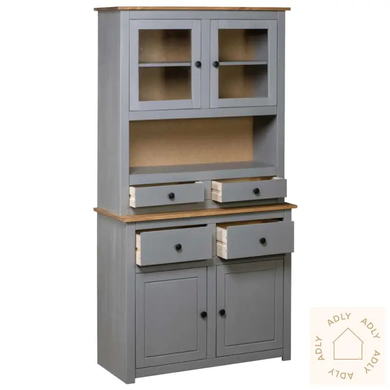 Highboard Grå 93X40,5X180 Cm Heltre Furu Panama Range