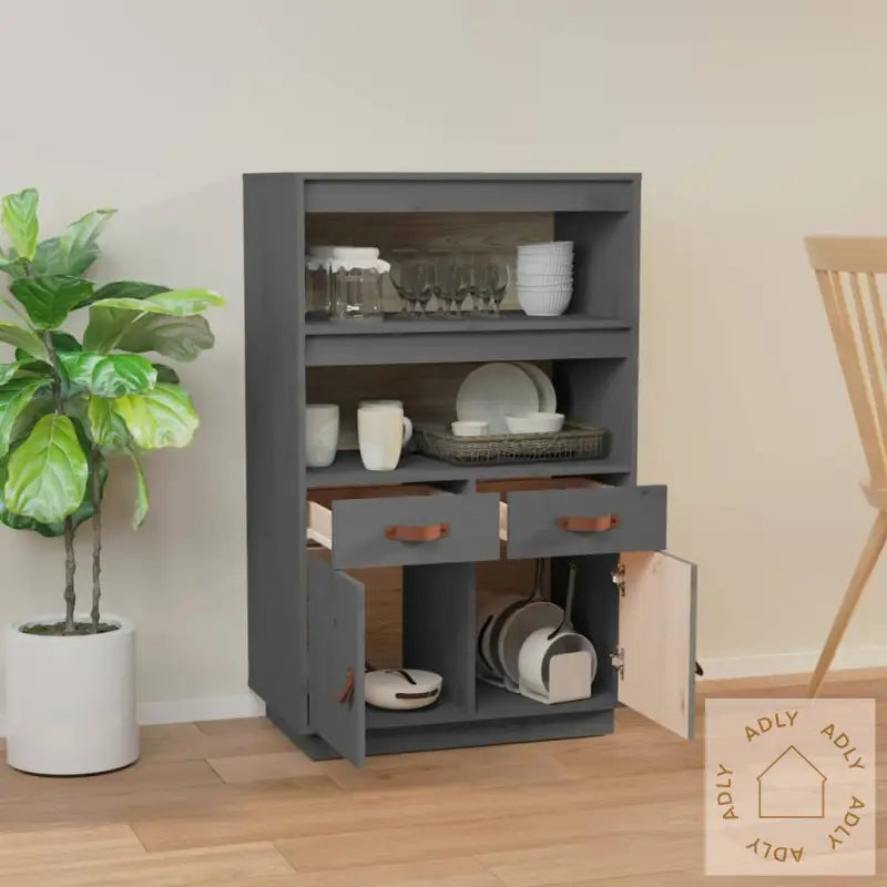 Highboard Grå 67X40X108,5 Cm Heltre Furu