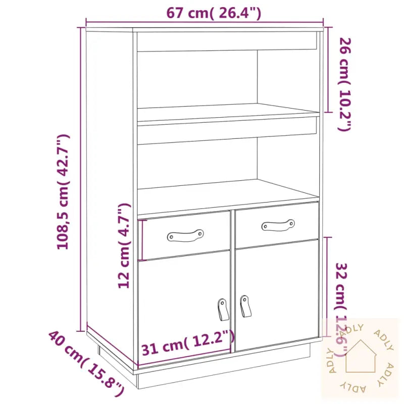 Highboard Grå 67X40X108,5 Cm Heltre Furu