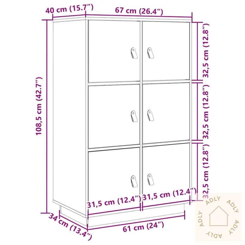 Highboard Hvit 67X40X108,5 Cm Heltre Furu