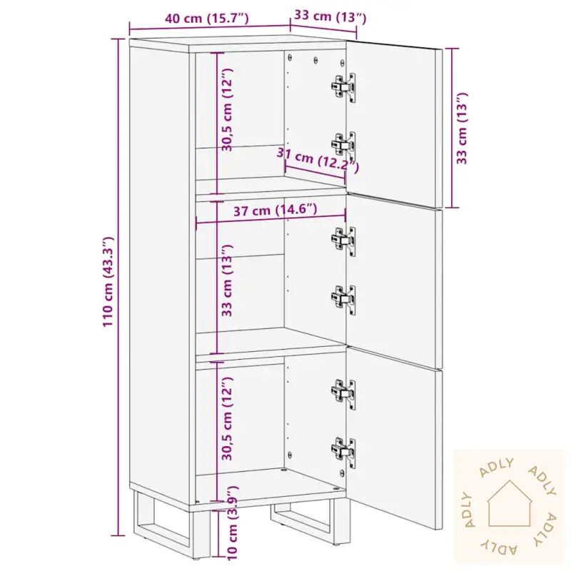 Highboard Svart 40X33X110 Cm Heltre Mango