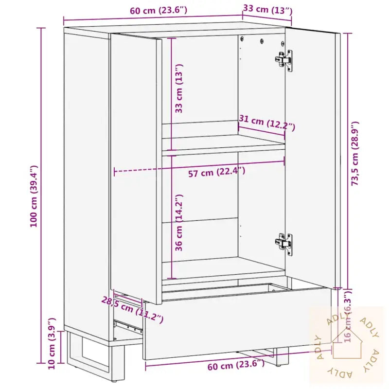 Highboard Svart 60X33X100 Cm Heltre Mango