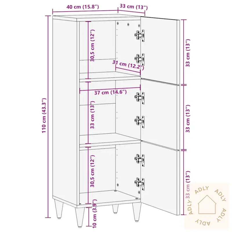 Highboard 40X33X110 Cm Heltre Mango