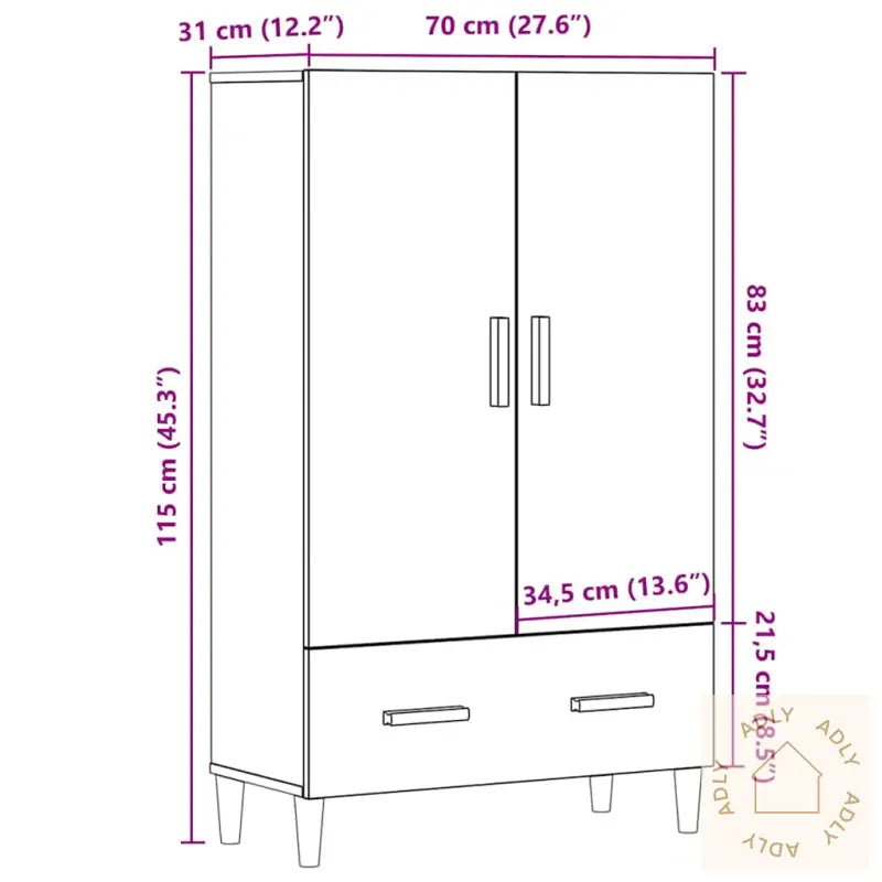Highboard Artisan Eik 70X31X115 Cm Konstruert Tre