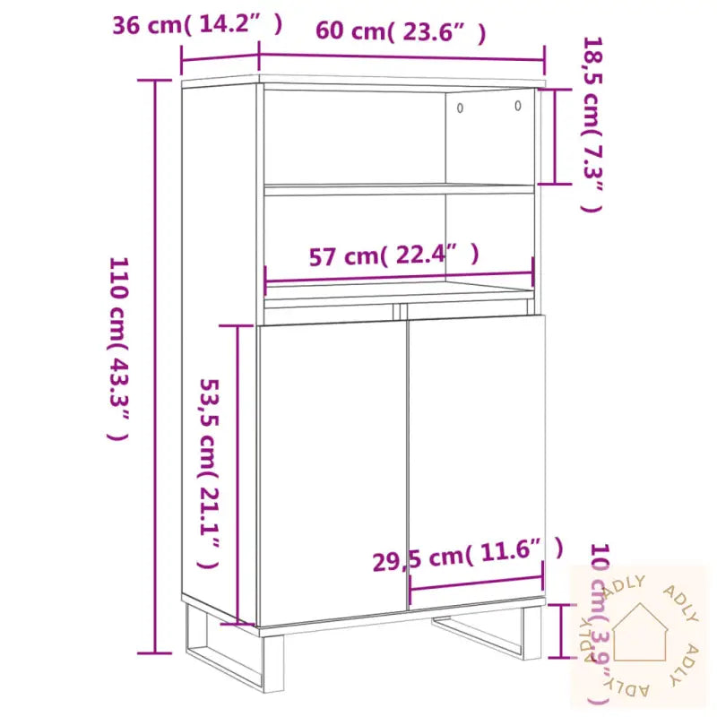 Highboard Hvit 60X36X110 Cm Konstruert Tre