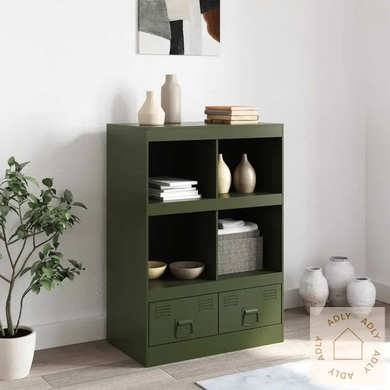 Highboard Olivengrønn 67X39X95 Cm Stål