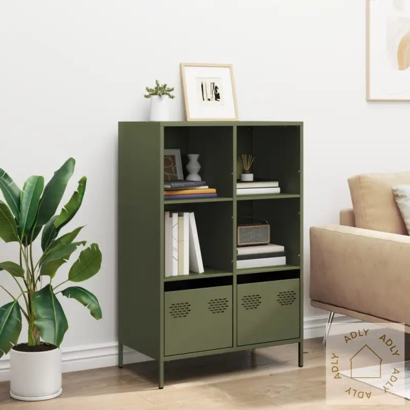 Highboard Olivengrønn 68X39X103,5 Cm Stål
