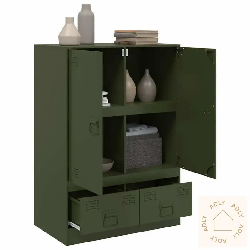 Highboard Olivengrønn 67X39X95 Cm Stål
