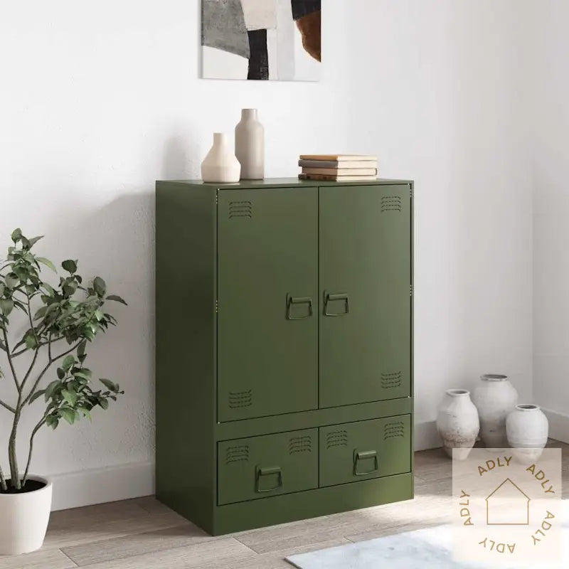 Highboard Olivengrønn 67X39X95 Cm Stål