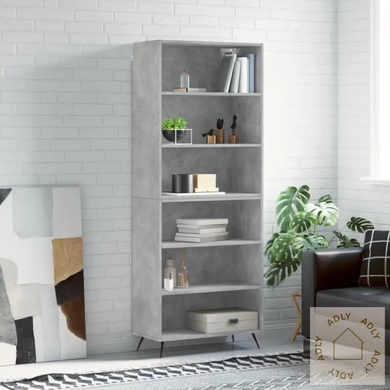 Highboard Betonggrå 69,5X32,5X180 Cm Konstruert Tre