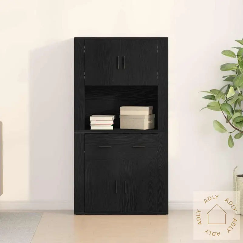Highboard Svart Eik 80X33X150 Cm Konstruert Tre