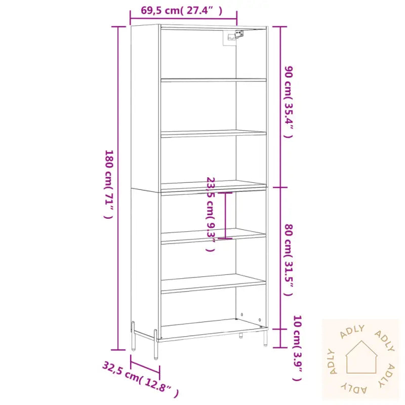 Highboard Svart 69,5X32,5X180 Cm Konstruert Tre