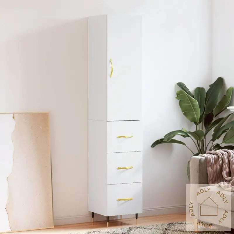 Highboard Hvit 34,5X34X180 Cm Konstruert Tre
