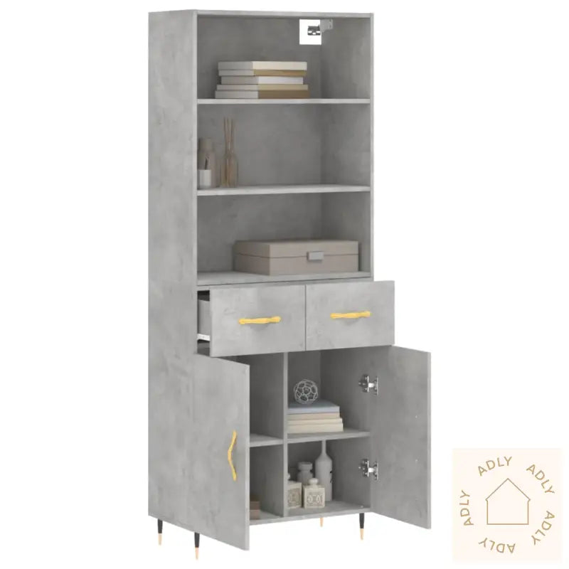 Highboard Betonggrå 69,5X34X180 Cm Konstruert Tre