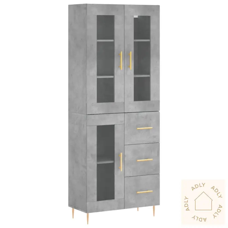 Highboard Betonggrå 69,5X34X180 Cm Konstruert Tre