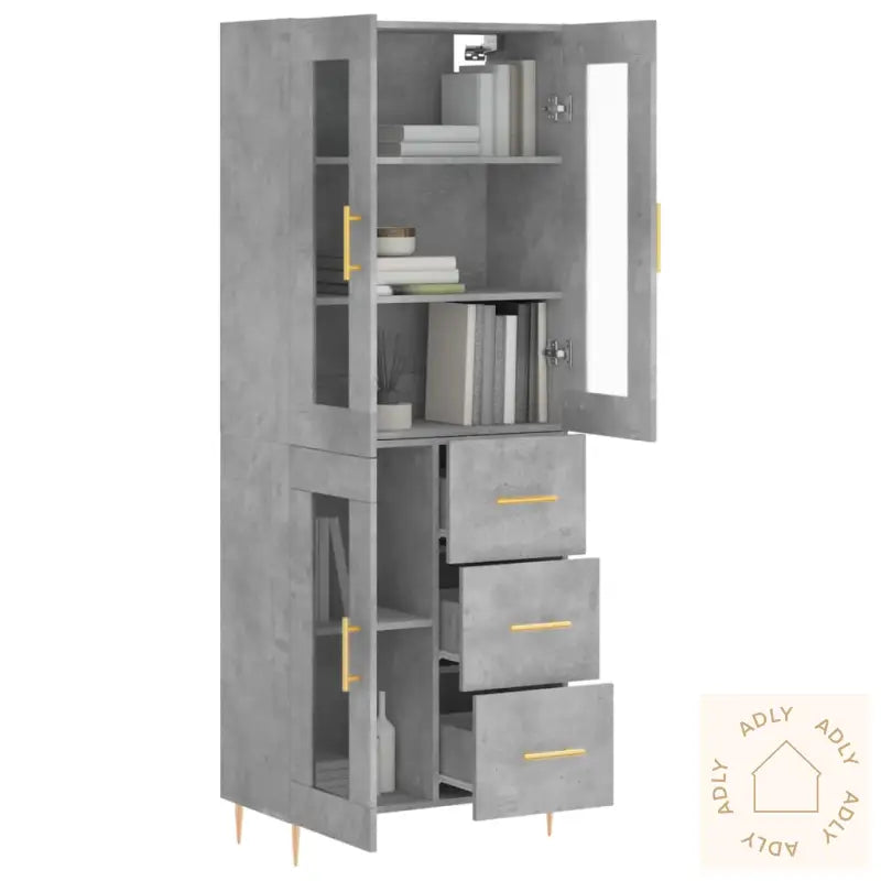 Highboard Betonggrå 69,5X34X180 Cm Konstruert Tre