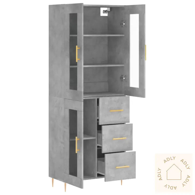 Highboard Betonggrå 69,5X34X180 Cm Konstruert Tre