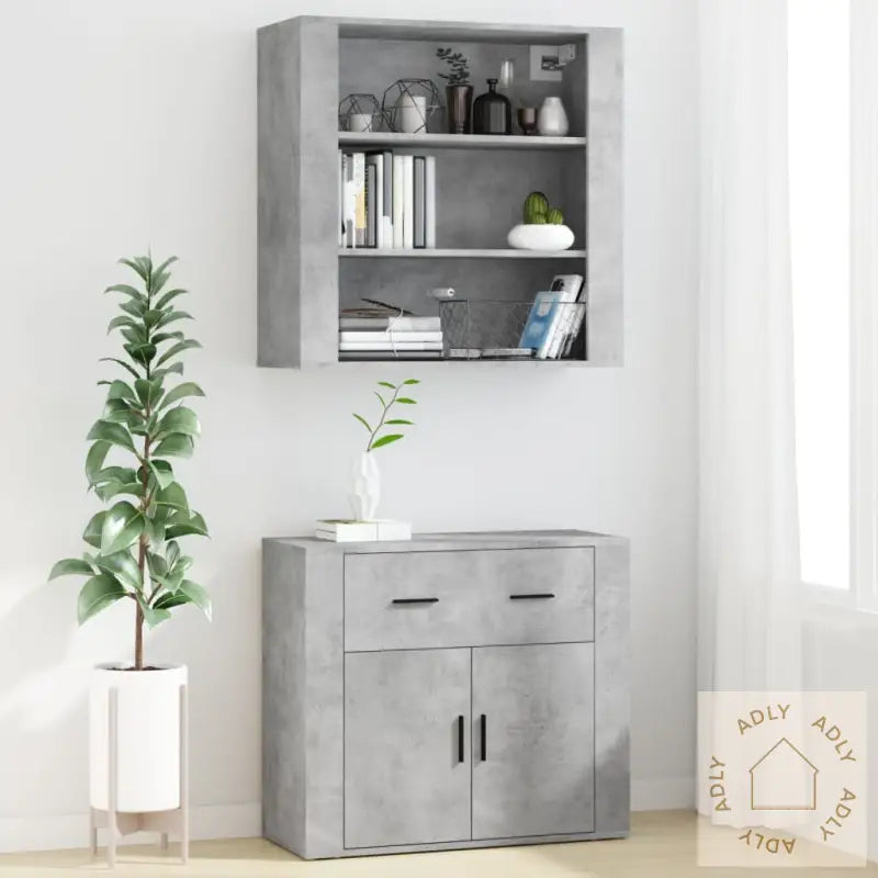 Highboard Betonggrå Konstruert Tre