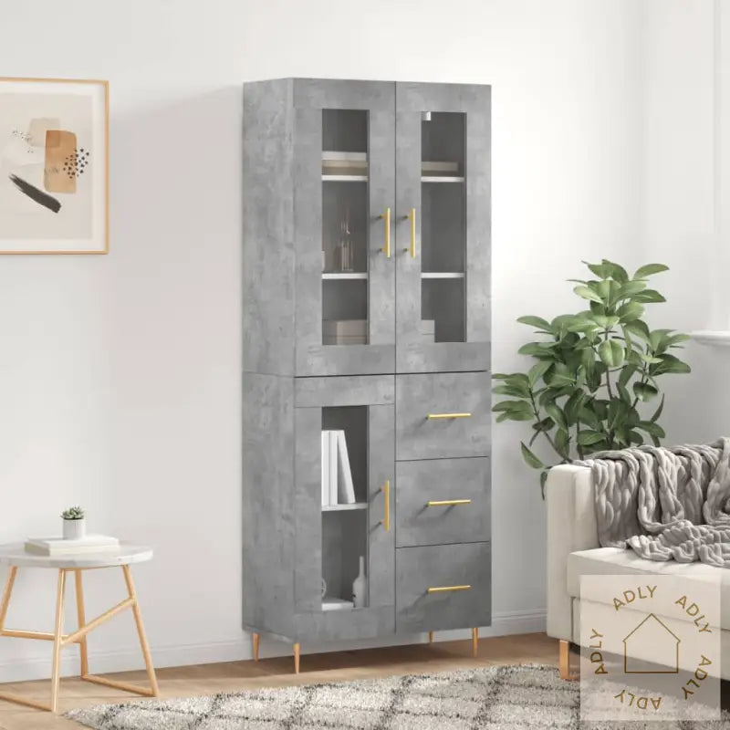 Highboard Betonggrå 69,5X34X180 Cm Konstruert Tre