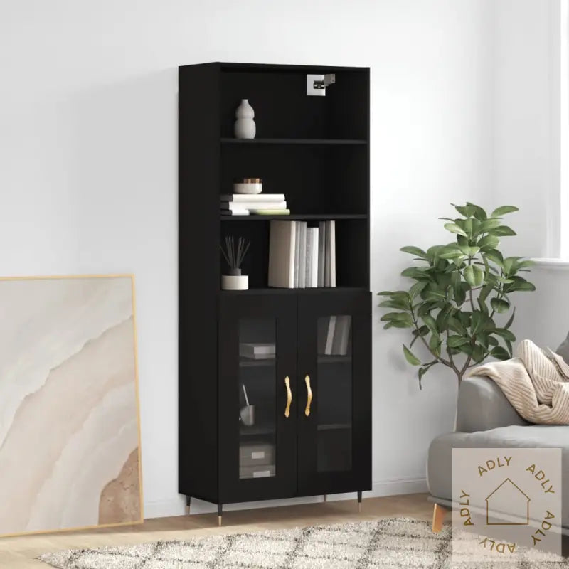 Highboard Svart 69,5X34X180 Cm Konstruert Tre