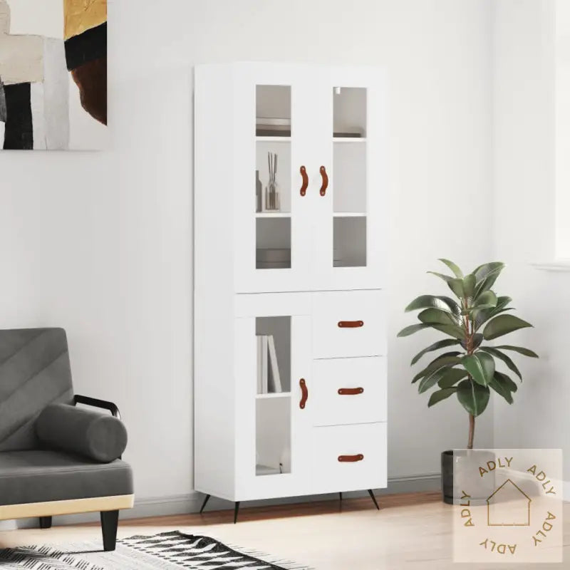 Highboard Hvit 69,5X34X180 Cm Konstruert Tre